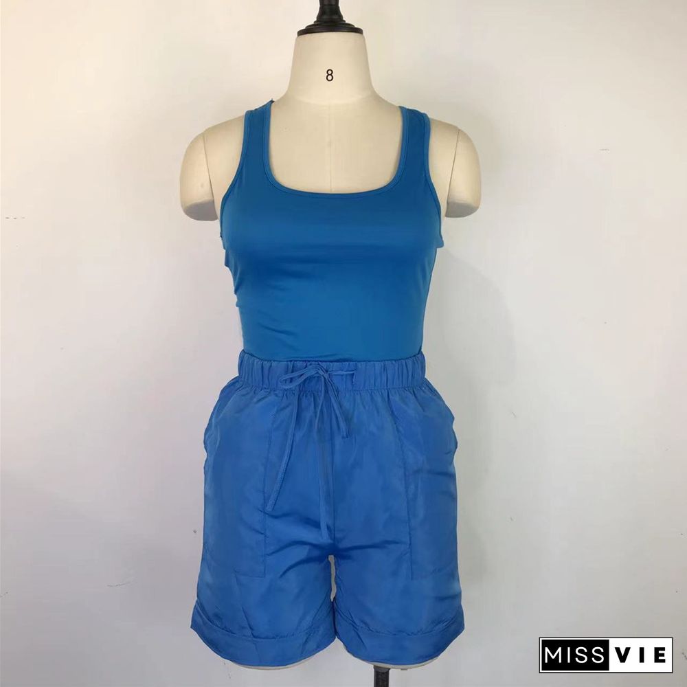 Solid Sleeveless Tank Top and Shorts Classic Tracksuit