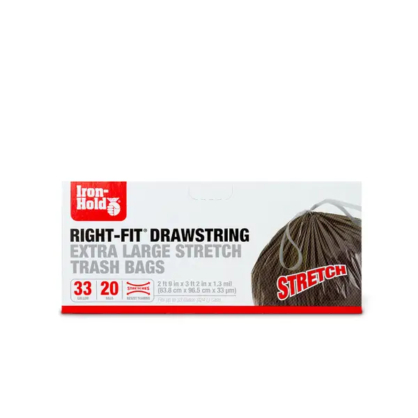 Iron Hold 20-Count 33 Gal Extra Large Right-Fit Drawstring Stretch Black Trash Bags