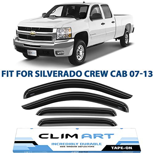 CLIM ART Incredibly Durable Rain Guards Chevrolet (Chevy) Silverado/GMC Sierra 1500 2007-2013 Crew Cab， Tape-on Window Deflectors， Vent Deflector， Vent Window Visors， Truck Accessories， 4pcs- 407003