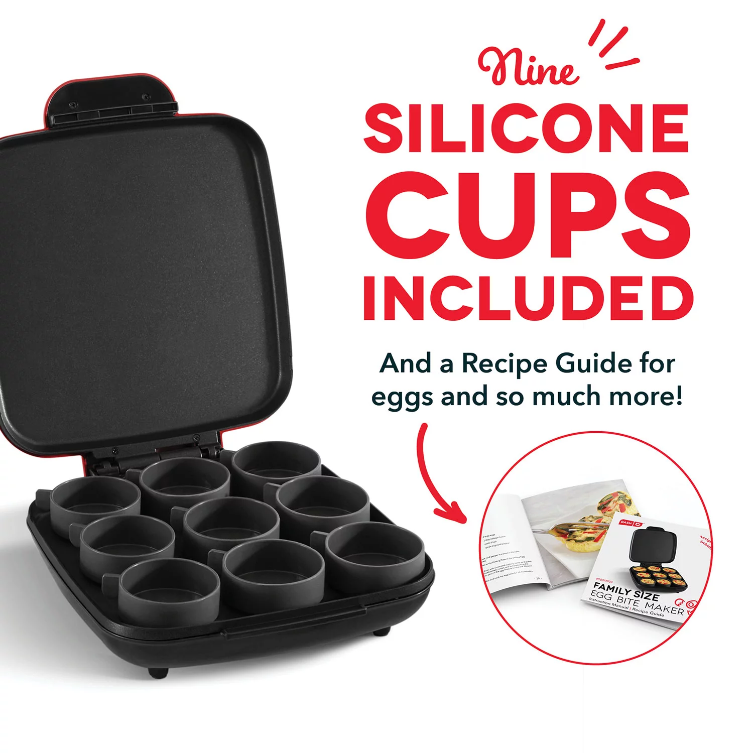 Dash Sous Vide Style Family Size Egg Bite Maker， 9 Egg Bites - Red