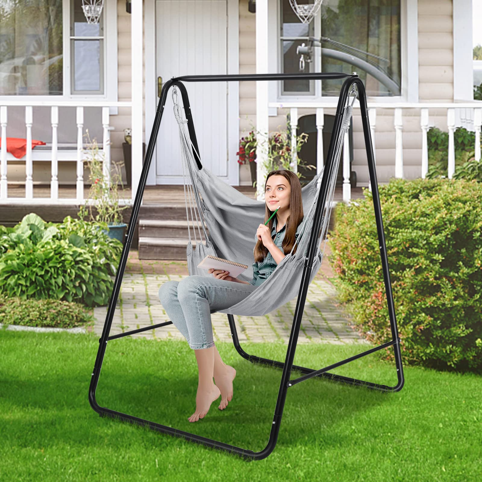 Heavy-Duty Powder-Coated Steel Stand with Hanging Swing Chair