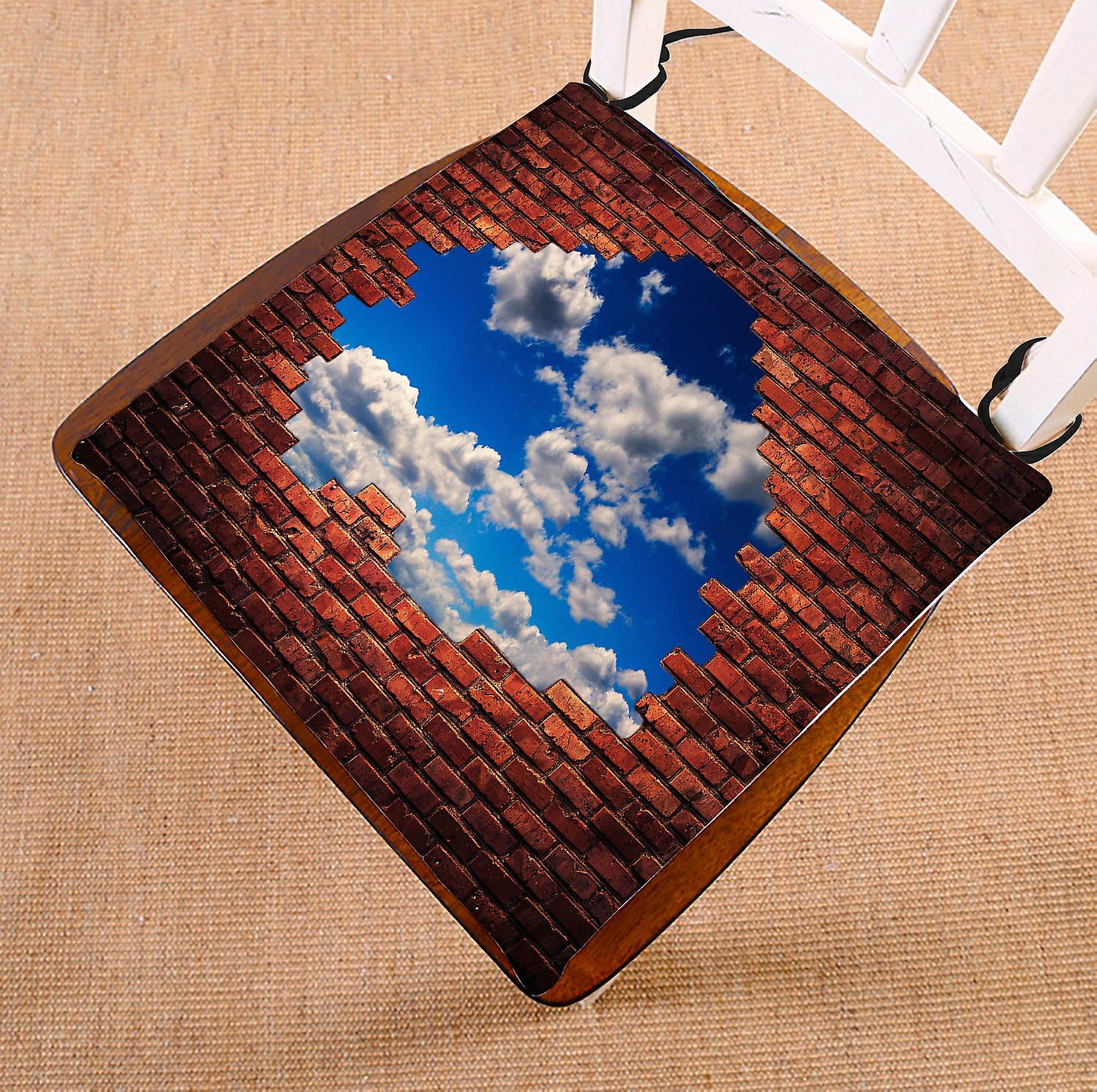 Beautiful Blue Sky Chair Pad， Old Grunge Brick Seat Cushion Chair Cushion Floor Cushion 40x40 Cm