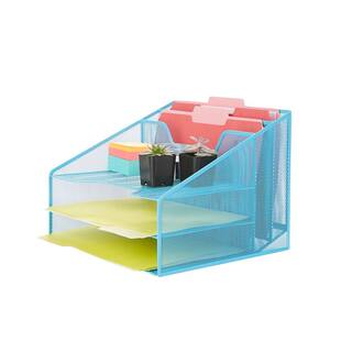 Mesh Desk Organizer 5 Trays Desktop Document Letter Tray for Folders Mail Stationary Desk Accessories Blue MESHBOX5-BLU