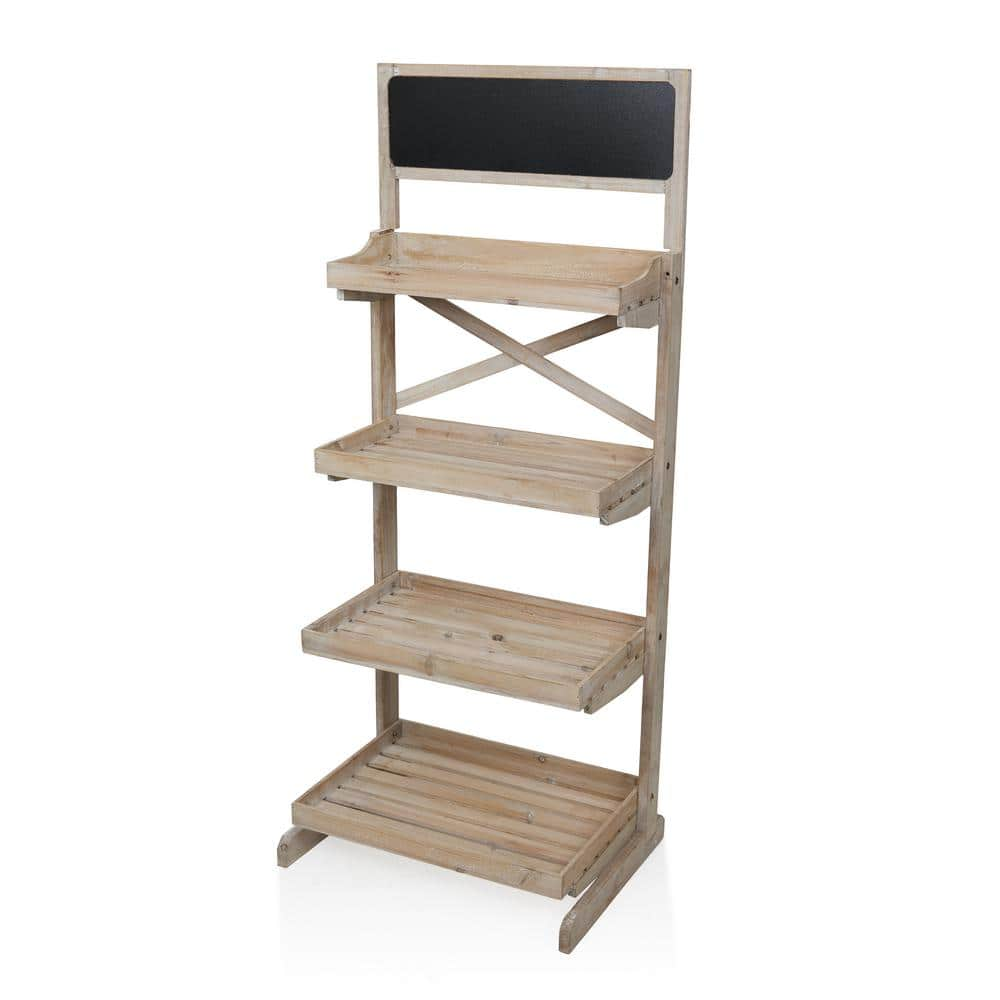 Alpine Corporation Wooden 4-Tier Shelf Storage Rack with Chalkboard MBB164