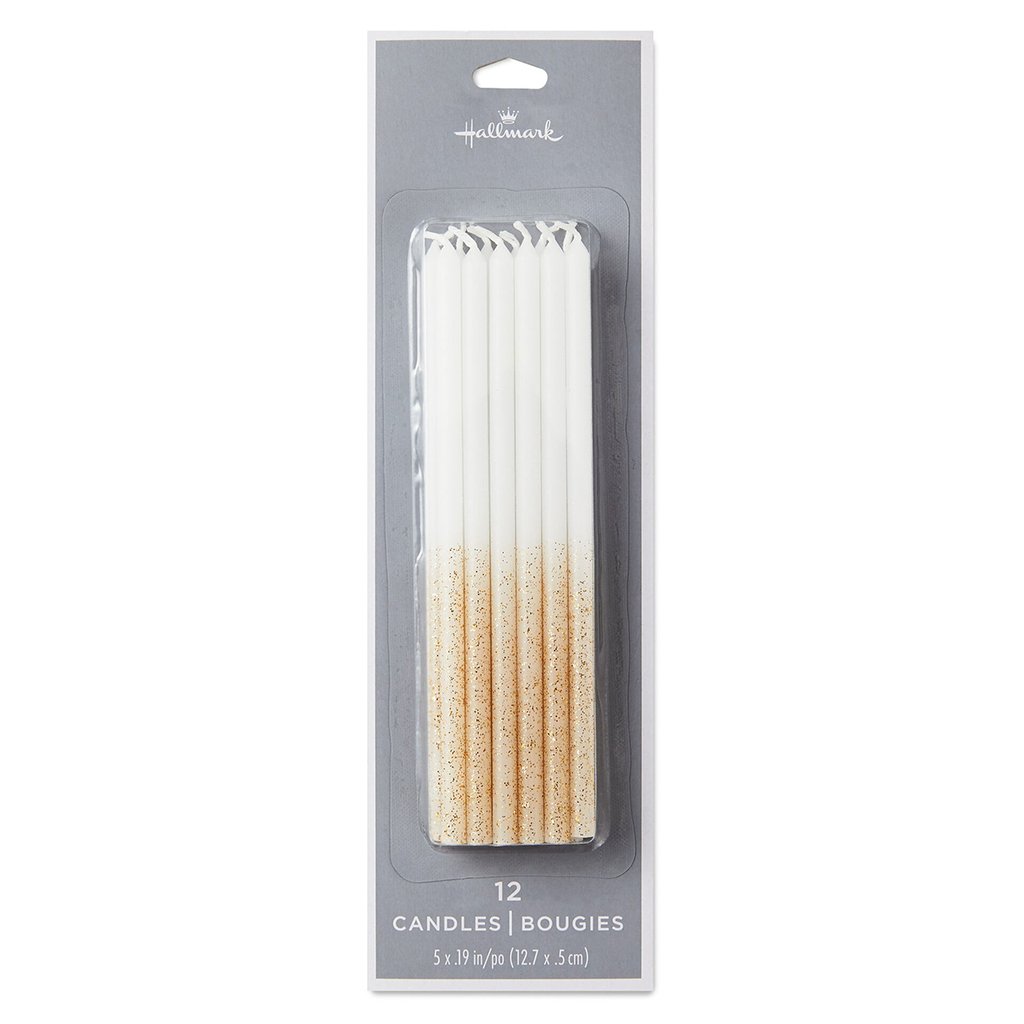 Hallmark  White Glitter-Dipped Tall Birthday Candles, Set of 12