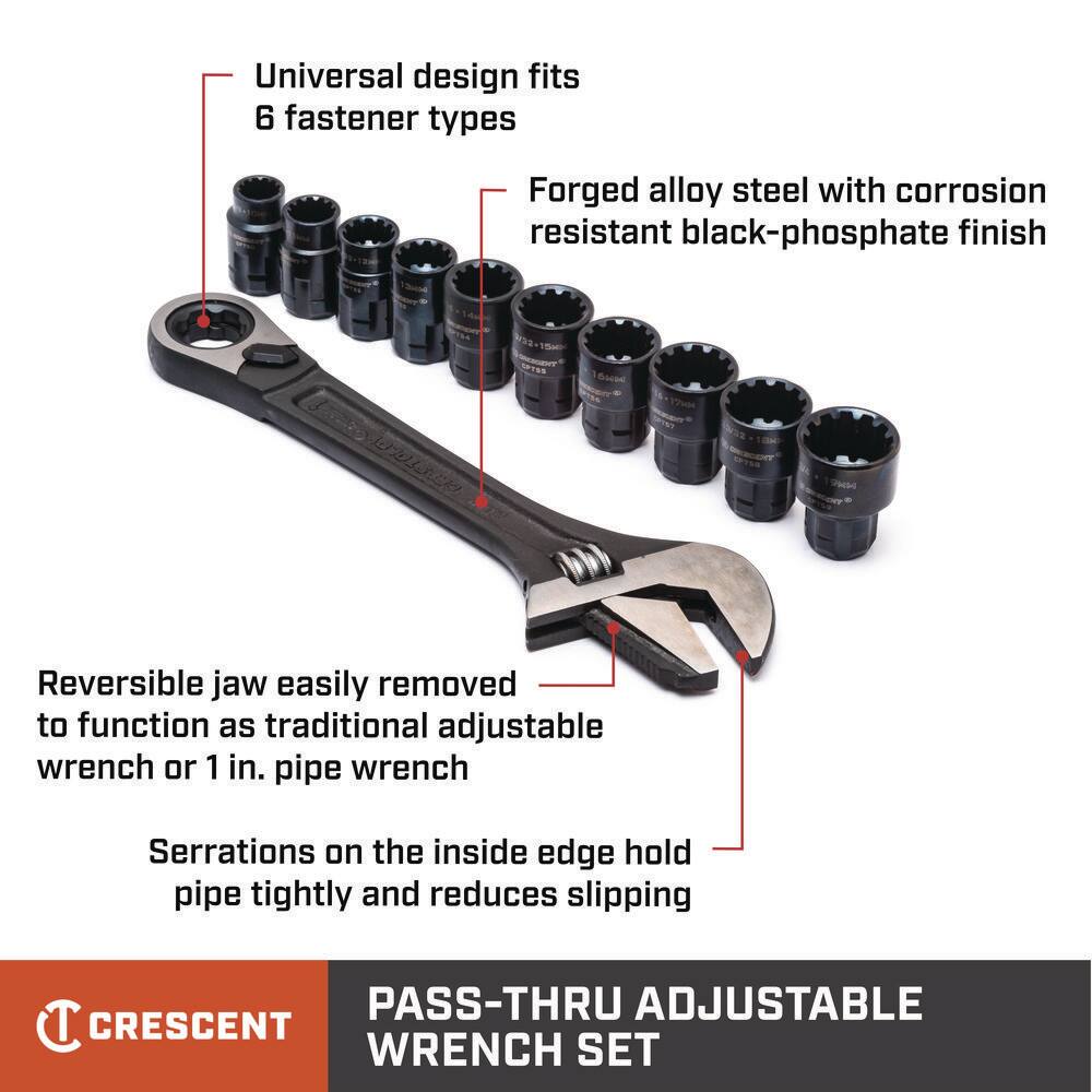 Crescent 38 in. Drive Pass-Thru Adjustable Wrench Set (11-Piece) CPTAW8