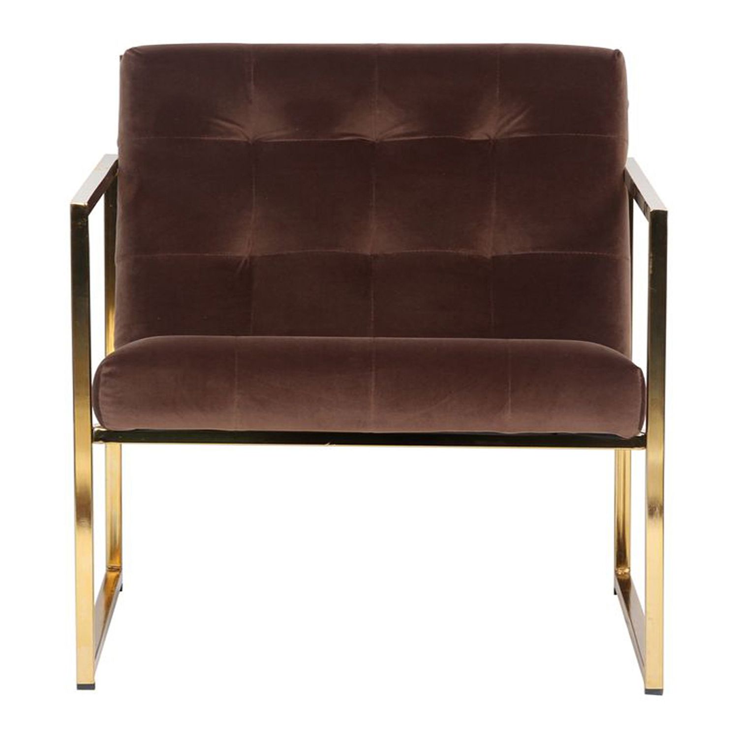 LeisureMod Lexington Tufted Velvet Accent Armchair with Gold Frame - Coffee Brown