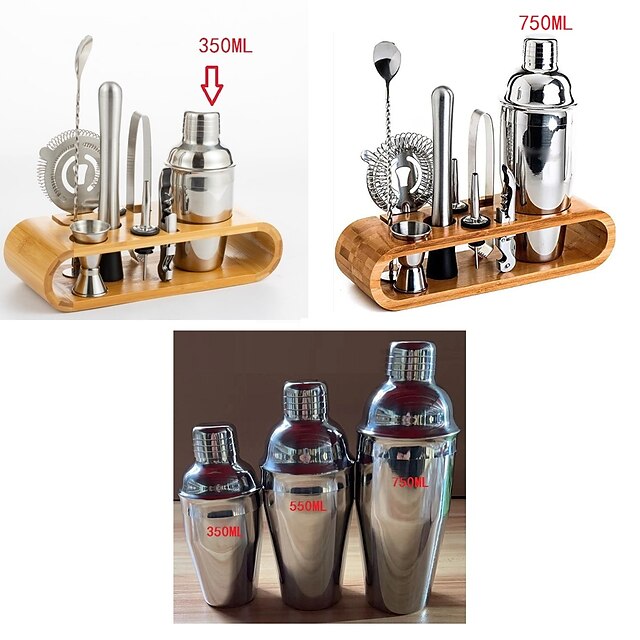 Insulated Cocktail Shaker Bartender Kit Cocktail Shaker Mixer Stainless Steel 350ml Bar Tool Set with Stylish Bamboo Stand Perfect Home Bartending Kit and Martini Cocktail Shaker Set