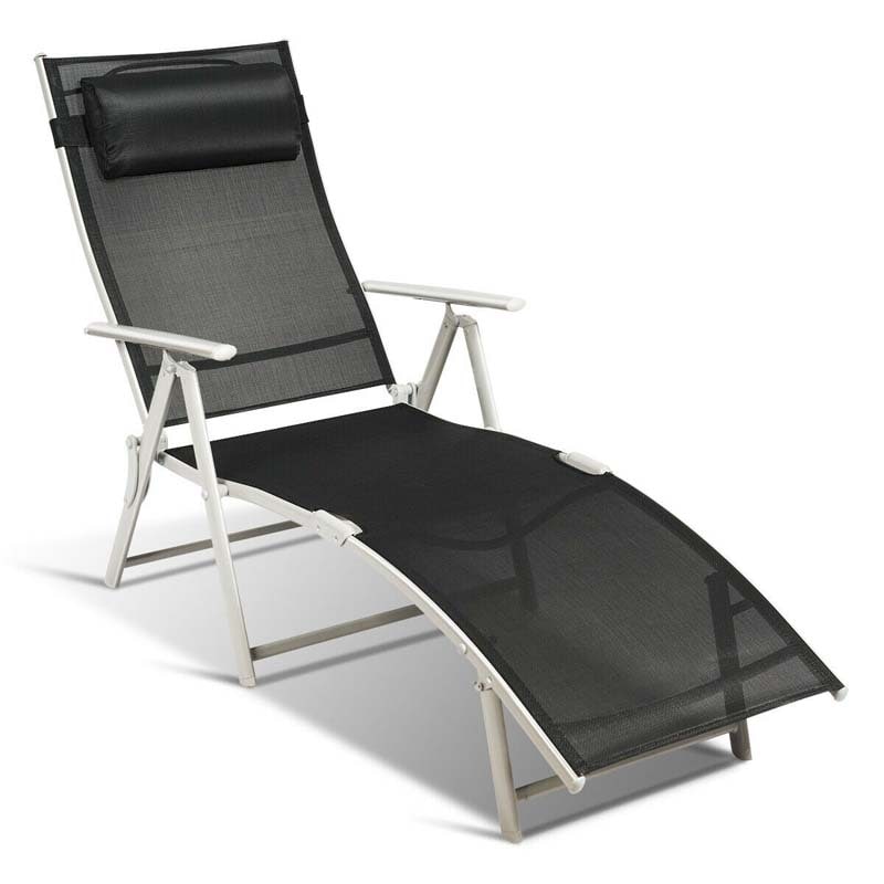 7-Position Folding Outdoor Chaise Lounge Chair, Lightweight Patio Pool Chair Sun Lounger with Cushion & Pillow