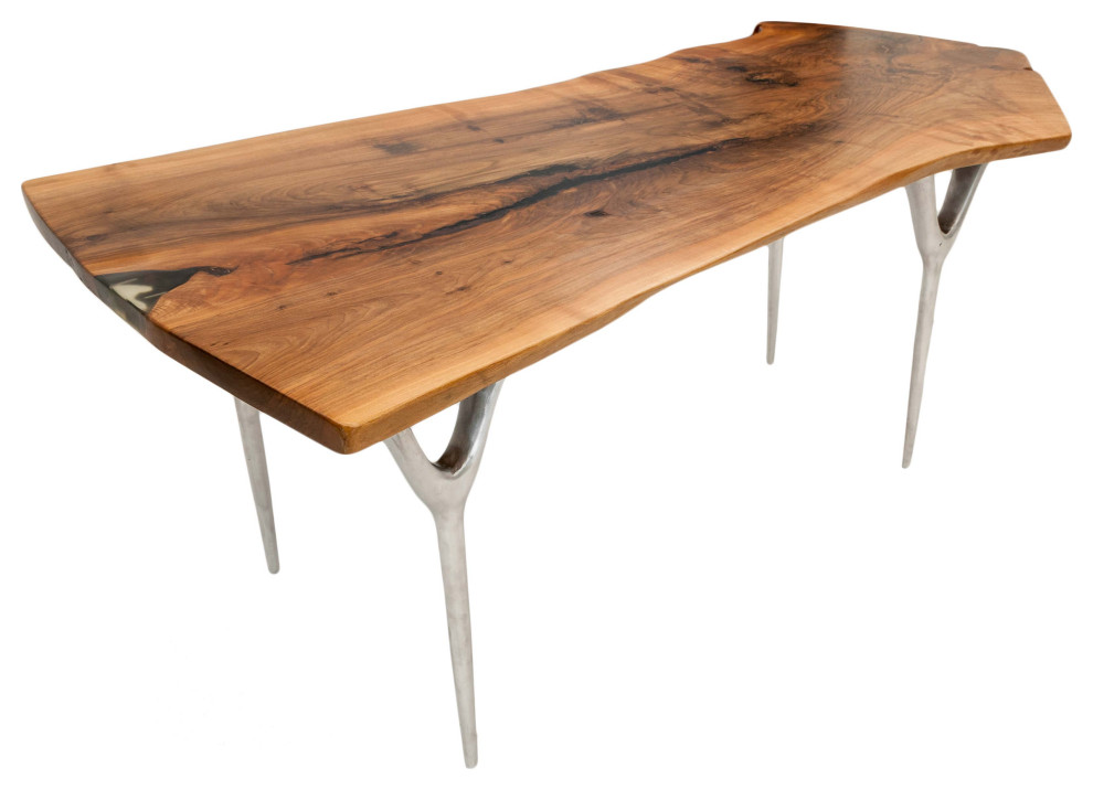 Walnut Slab Table with Cast Aluminium Legs 74 quotx37 quotx30 quot  Contemporary   Coffee Tables   by Kilim Area Rugs  Houzz