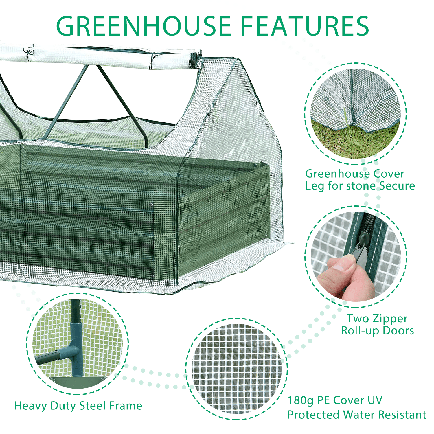 Aoodor 4.3 ft. x 4.3 ft. x 2.9 ft. Raised Garden Bed Planter Box Greenhouse White