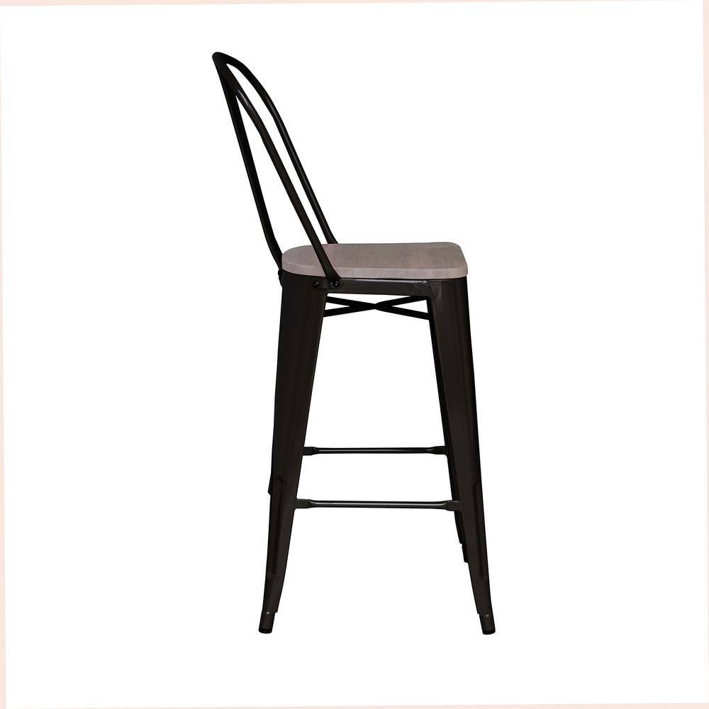 StyleWell Finwick Black Metal Backed Bar Stool with Natural Wood Seat (Set of 2) CW827A-29-BLK