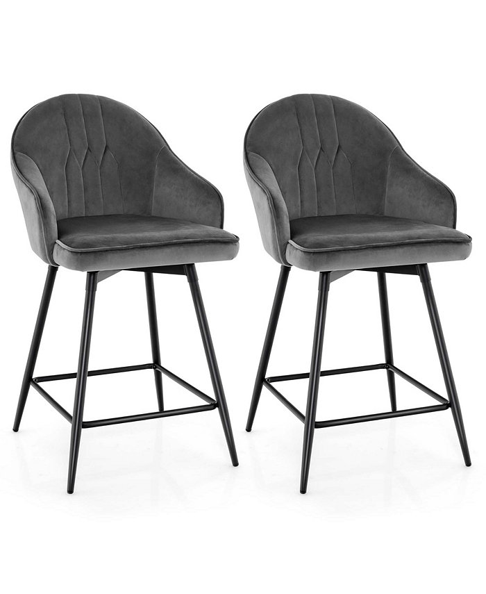 Costway Set of 2 Velvet Bar Stools Swivel Counter Height Dining Chair with Metal Legs