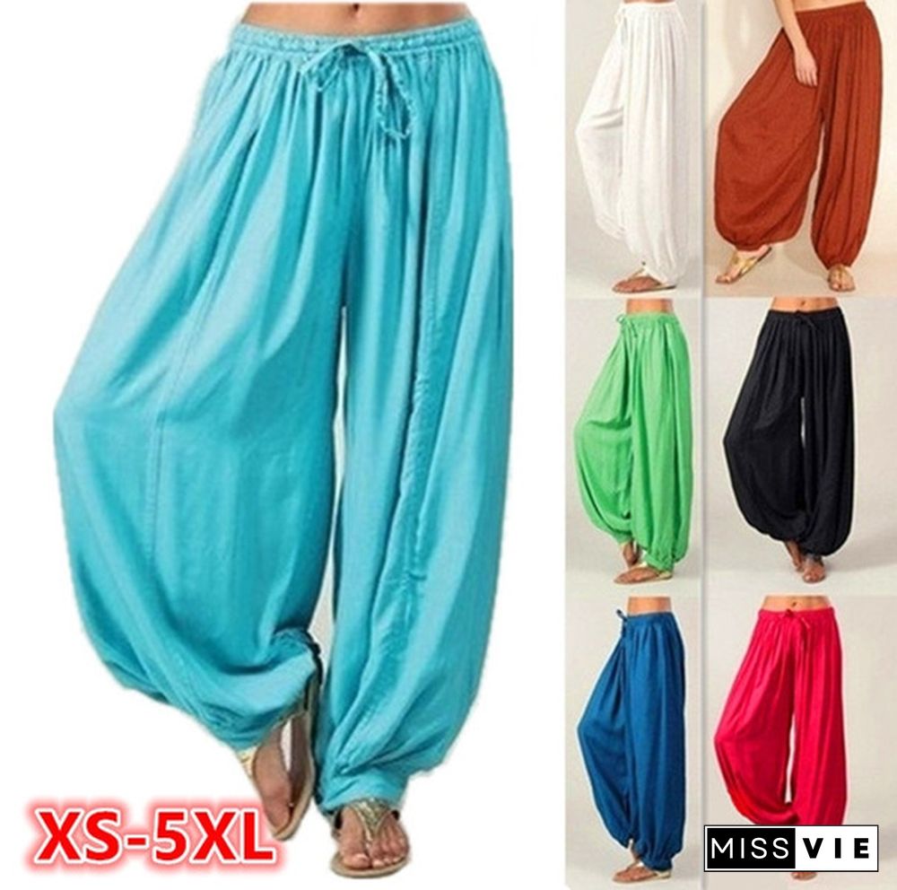 Plus Size XS-5XL Women Leisure Cotton Linen Trousers Women Harem Pants Casual Long Pant Solid Color Loose Baggy Yoga Pants