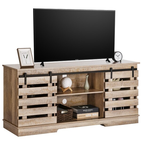 Evelynn Modern TV Stand TV Console Sliding Fence Farmhouse Barn Doors for TVs up to 65