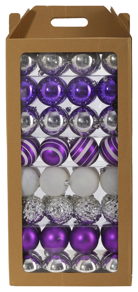 Holiday Shatterproof  64 Count Xmas Tree Ornament Set  80mm W/ Re Useable Box   Modern   Christmas Ornaments   by Nearly Natural  Inc.  Houzz