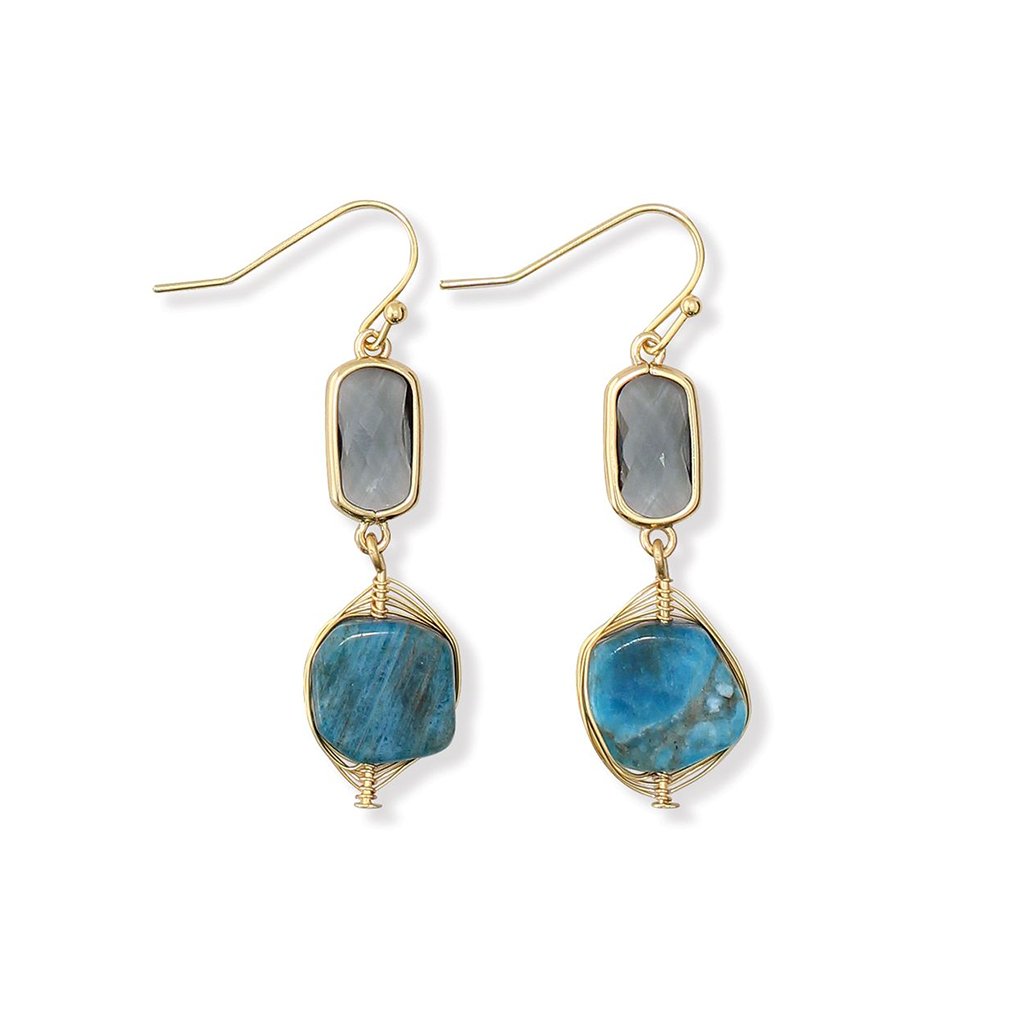 Periwinkle by Barlow  Blue Agate Wrapped in Gold Wire Earrings