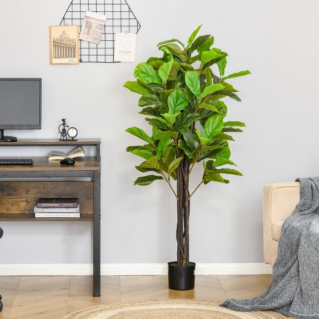 Homcom 5ft Artificial Fiddle Leaf Fig Tree， Faux Decorative Plant In Nursery Pot For Indoor Or Outdoor Décor