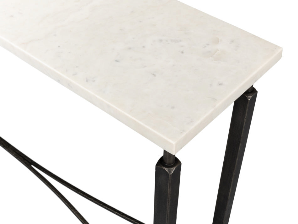 Mykos Console Table White Marble Top Slim   Traditional   Console Tables   by Sideboards and Things  Houzz