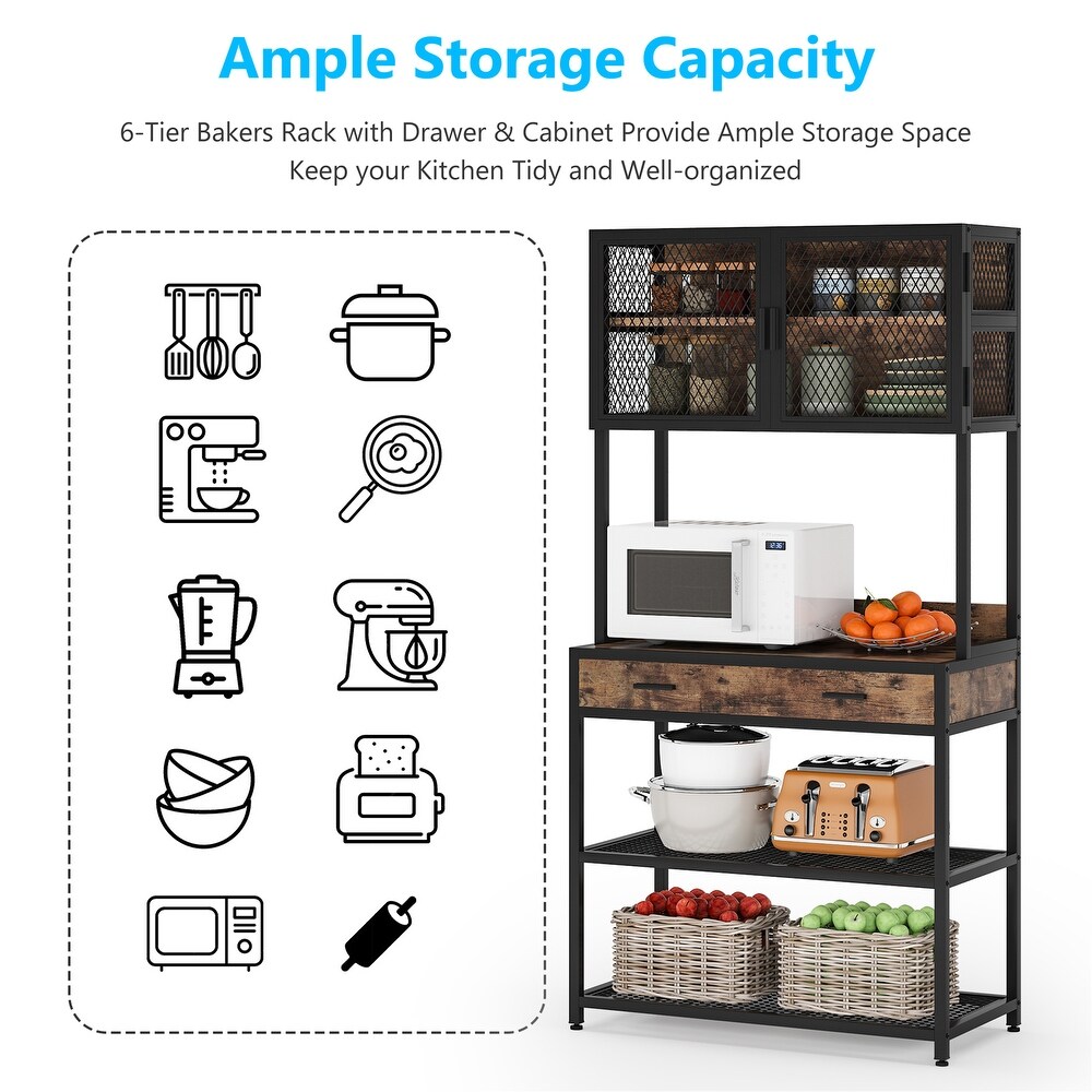 Kitchen Bakers Rack with 2 Drawers  Kitchen Storage Shelf Organizer Rack  Utility Storage Shelf Microwave Oven Stand