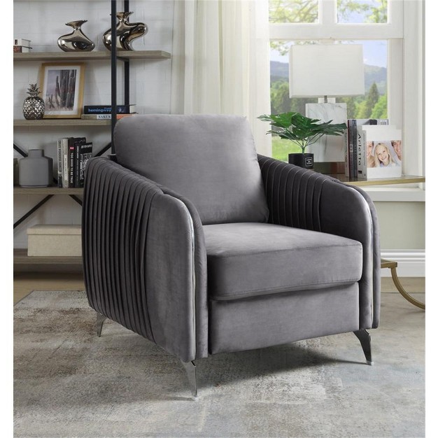 Simple Relax Velvet Modern Chic Accent Armchair In Gray