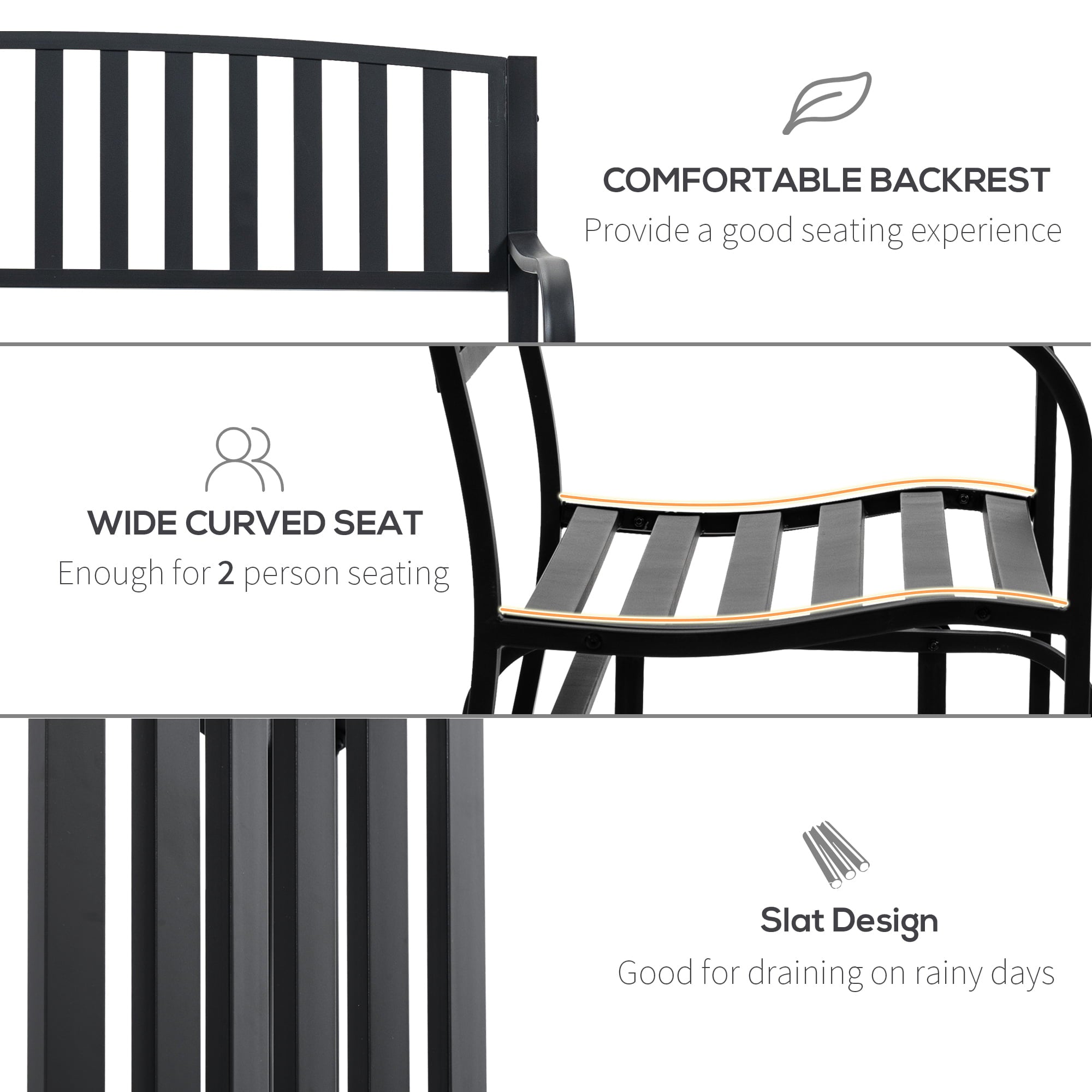 Outsunny Bench Glider Gliding Chair Outdoor Patio Garden Furniture Deck Loveseat, Black