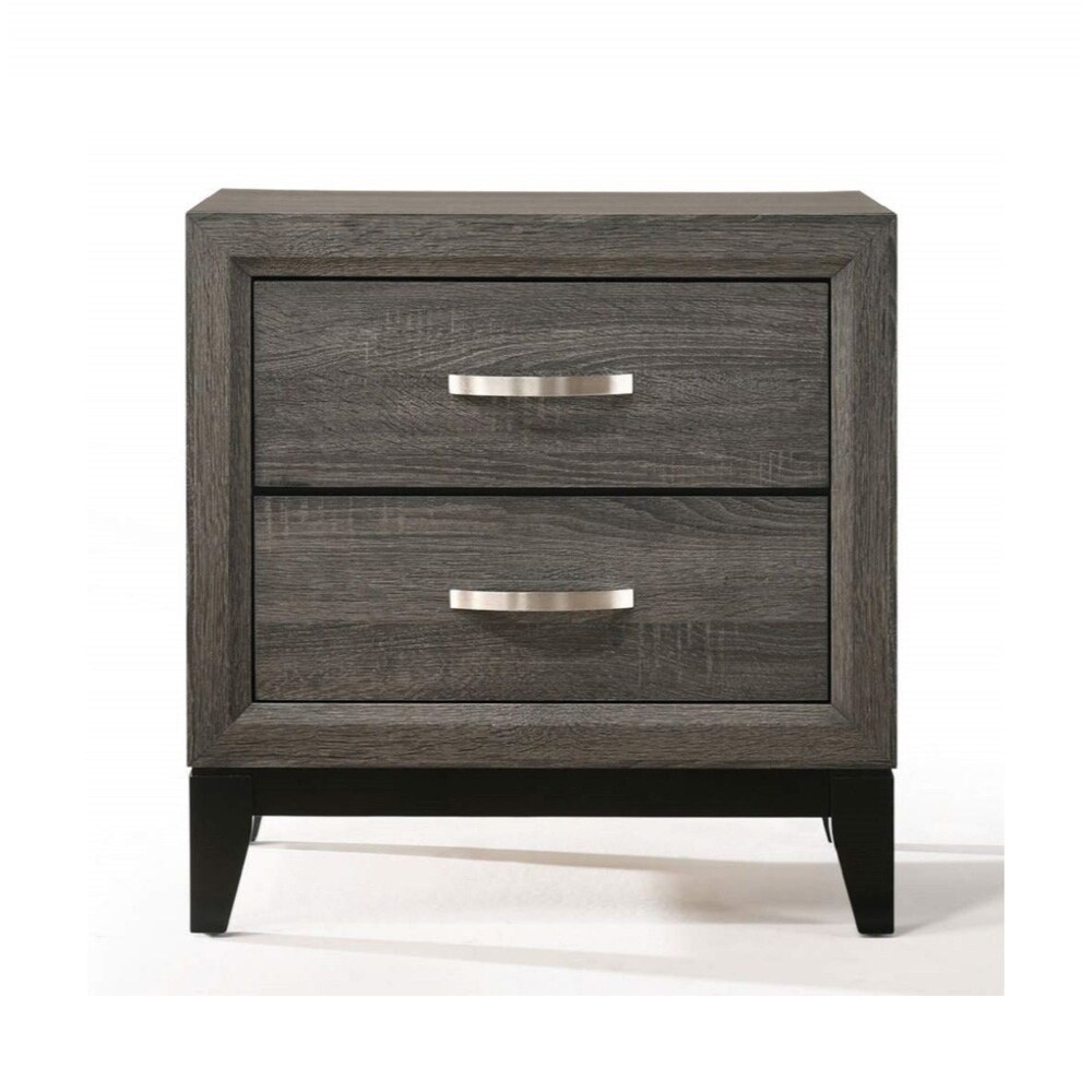 Wooden Nightstand with 2 Drawers in Weathered Gray