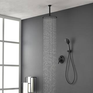 Boyel Living 5-Spray Patterns with 2.35 GPM 12 in. H Ceiling Mount Dual Shower Heads with Valve Included in Matte Black SMD-88041B-12