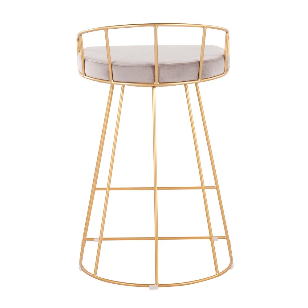 Canary Contemporary Counter Stool in Gold and Velvet (Set of 2)