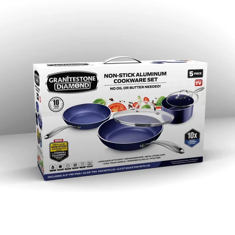 Granitestone Nonstick Pots and Pans Set 5 Piece Nonstick Cookware Set Stay Cool Handles