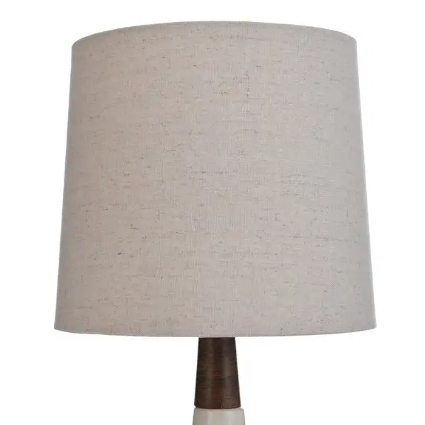 Poly Resin and Ceramic Table Lamp - Faux Wood， Cream Finish - White Hardback Styrene Shade