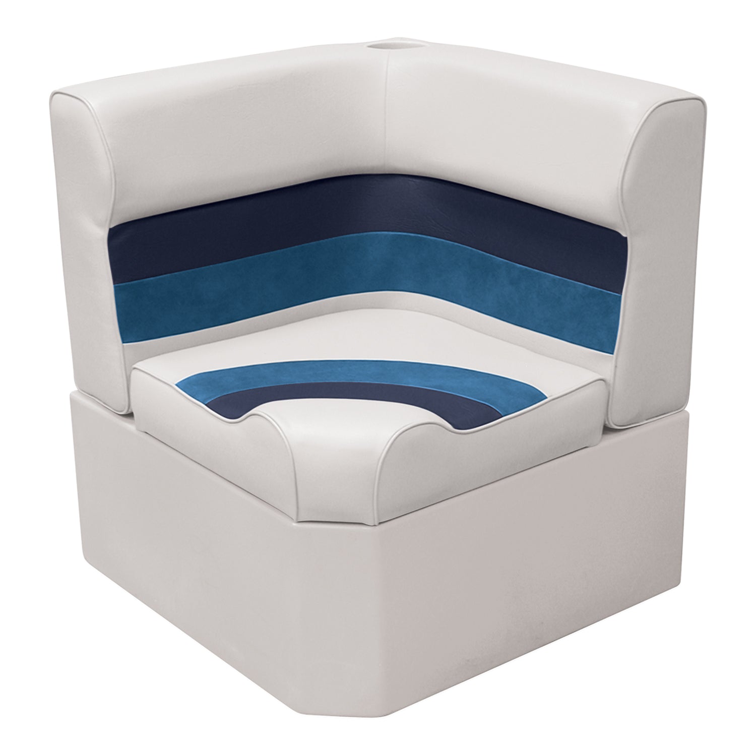 Wise 8WD133-1008 Deluxe Series Pontoon Radius Corner Lounge Seat and Backrest Cushion Set， White/Navy/Blue