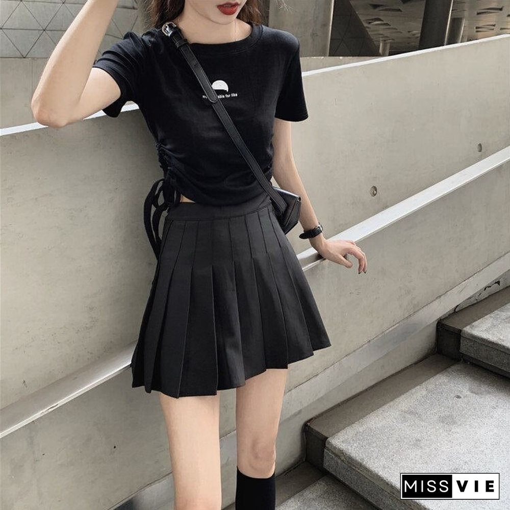 Summer High Waist Anti-Failure Pleated Skirt Playful White Age Reduction Skirt Female Casual College Style Clothes