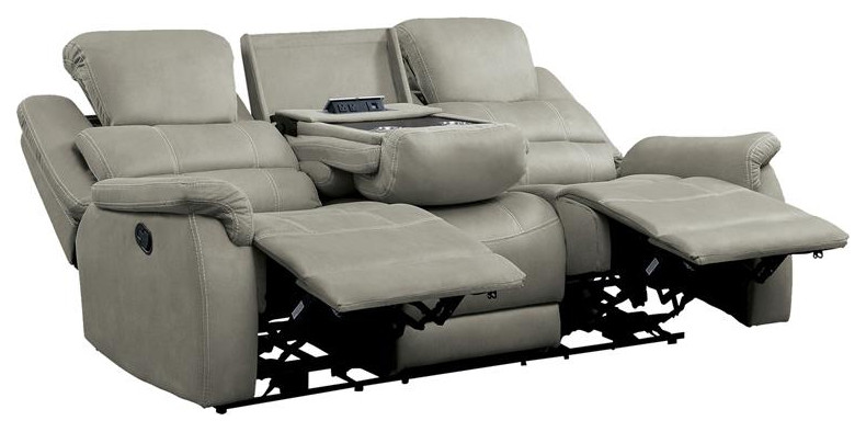 Lexicon Shola Transitional Microfiber Double Reclining Sofa in Gray   Transitional   Sofas   by Homesquare  Houzz