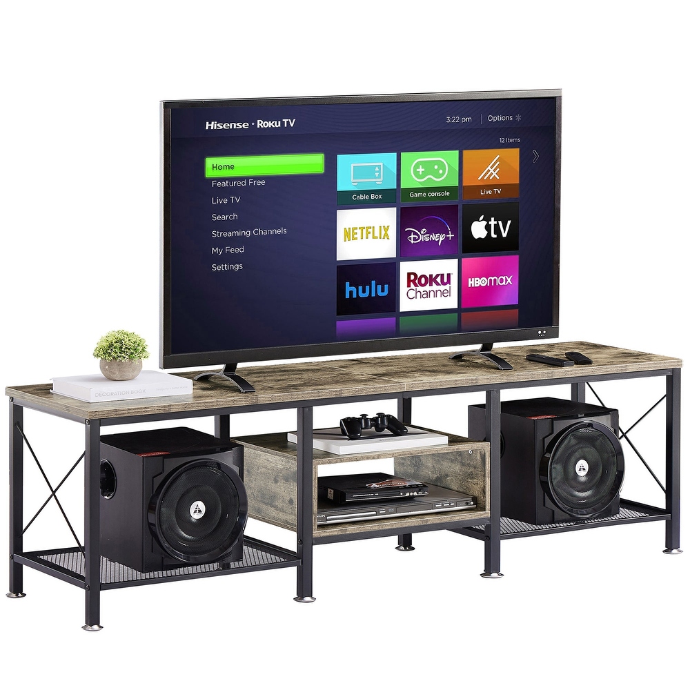 VECELO Large TV Console and TV Cabinet Industrial Entertainment Center for TVs up to 77  TV Stand