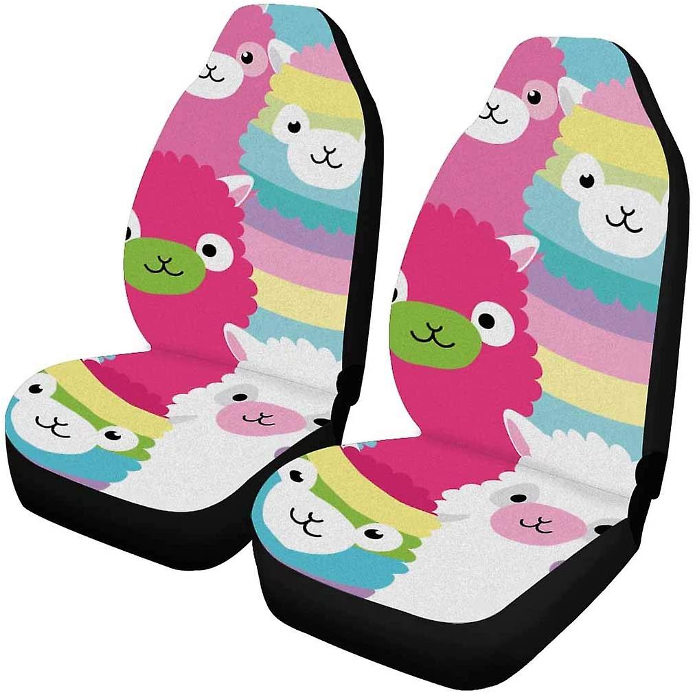 Set Of 2 Car Seat Covers Rainbow Alpaca Universal Auto Front Seats Protector Fits For Car，suv Sedan，truck