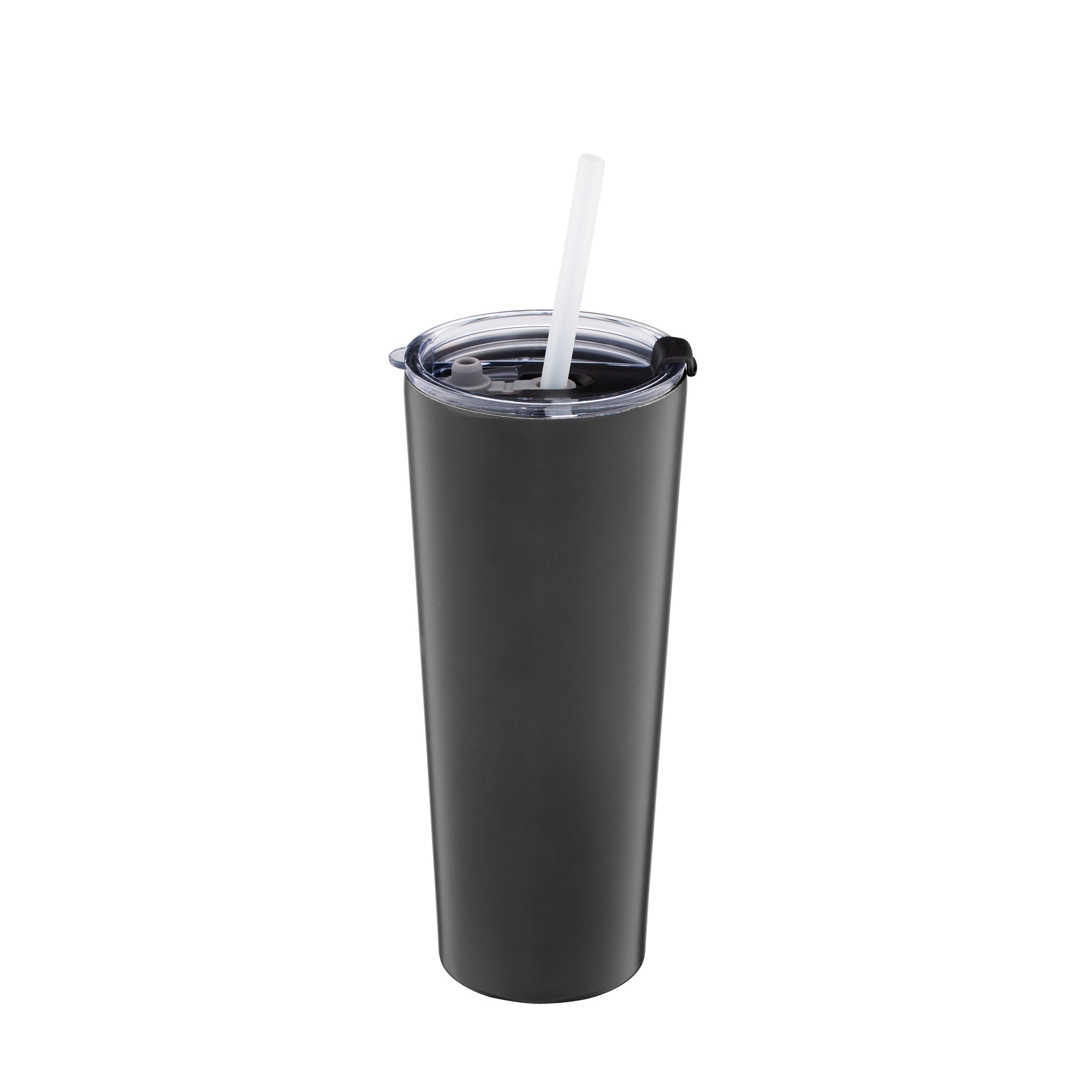 24 Oz Insulated Tumbler with Straw, Black