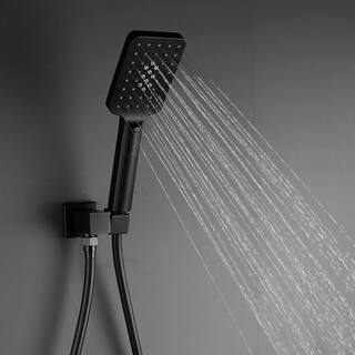 Mondawe Mondawell Square 3-Spray Patterns 10 in. Wall Mount Rain Dual Shower Heads with Handheld Spout and Valve in Matte Black MA-D98103H