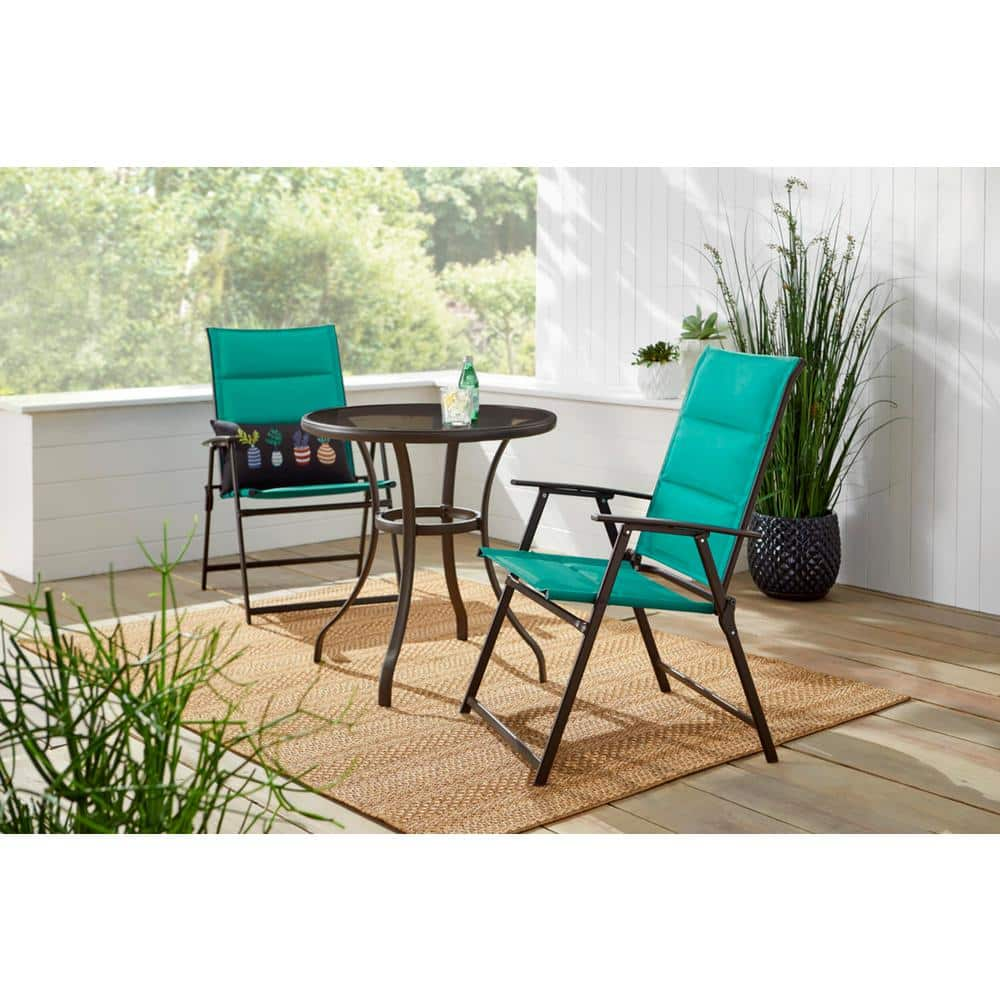 StyleWell Mix and Match Steel Padded Sling Folding Outdoor Patio Dining Chair in Emerald Coast Green (2-Pack) FDS50249-2PK-EC