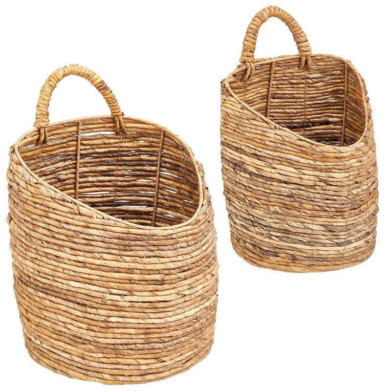 mDesign Woven Banana Bark Hanging Wall Storage Basket - Set of 2 - Natural/Tan