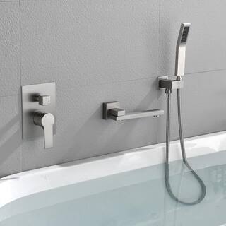 FLG Single-Handle Wall Mount Roman Tub Faucet with Hand Shower Brass Tub Filler in Brushed Nickel SS-0060-BN