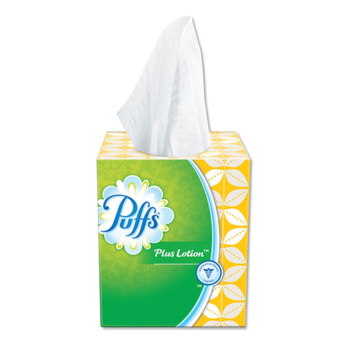 Procter and Gamble Puffs Plus Lotion Facial Tissue | White， 4 Cube Packs， 56 Sheets Per Cube， 6