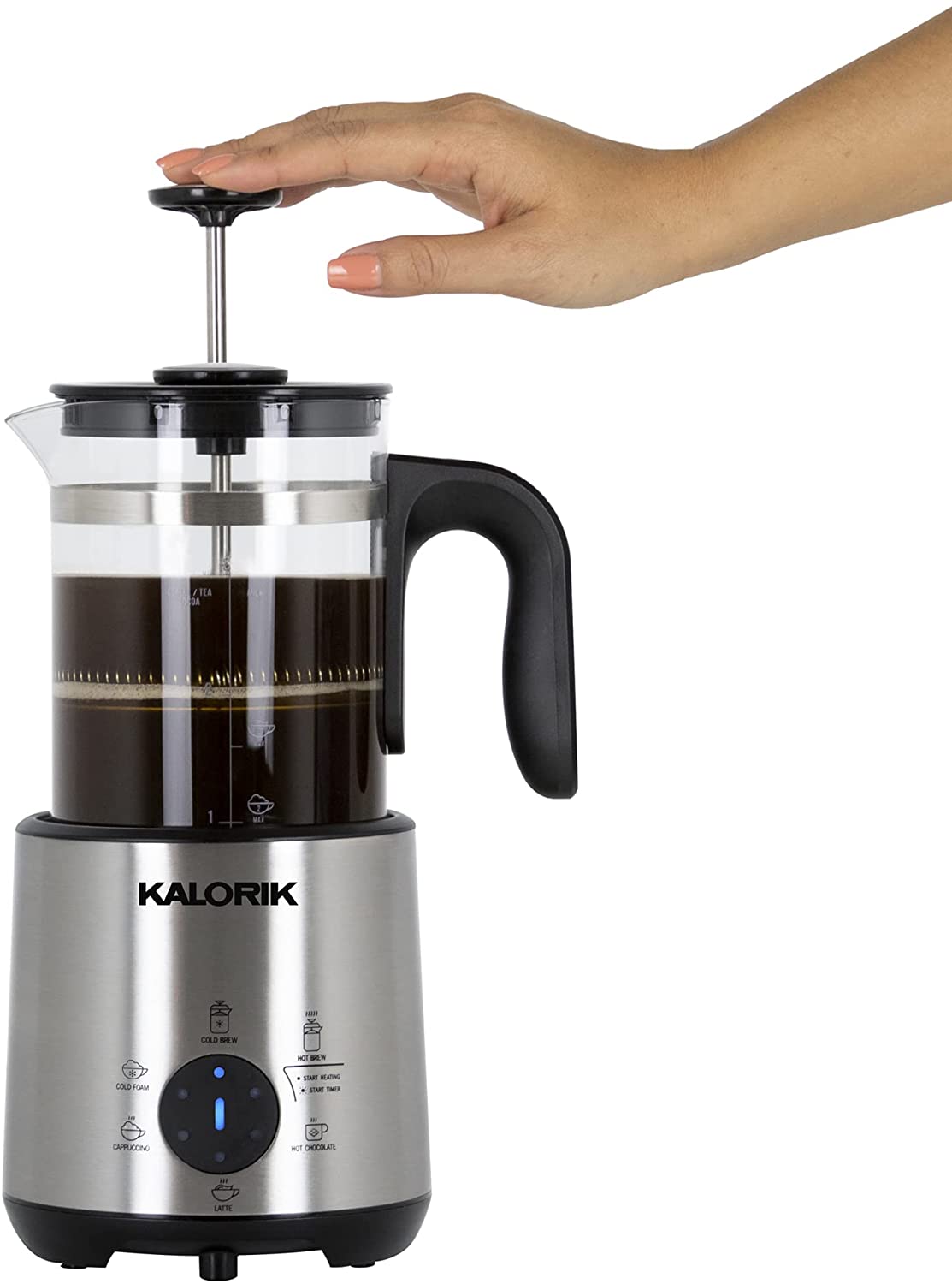 Kalorik Bartista， French Press Coffee Maker Milk Frother 8 in 1 Multi-Use， Stainless Steel