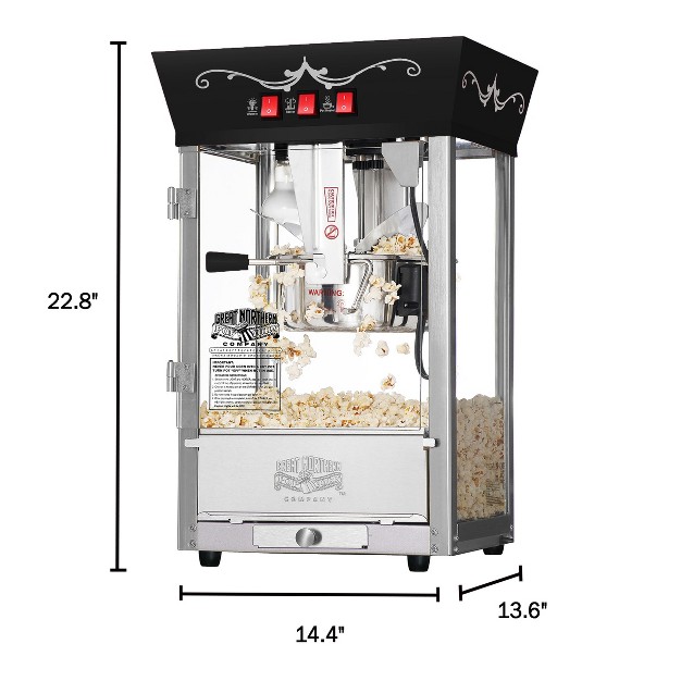 Great Nothern Popcorn 8 Oz Antique Style Movie Night Electric Countertop Popcorn Maker Machine Black