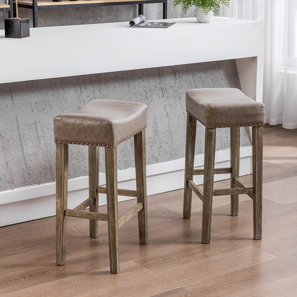 29in Counter Height Faux Leather Bar Stools Set of 2