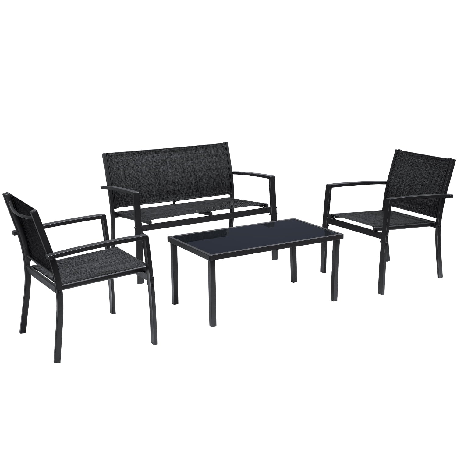 Devoko 4 Pieces Patio Furniture Outdoor furniture Outdoor Patio Furniture Set Textilene Bistro Set Modern Conversation Set Black Bistro Set with Loveseat Tea Table, Black