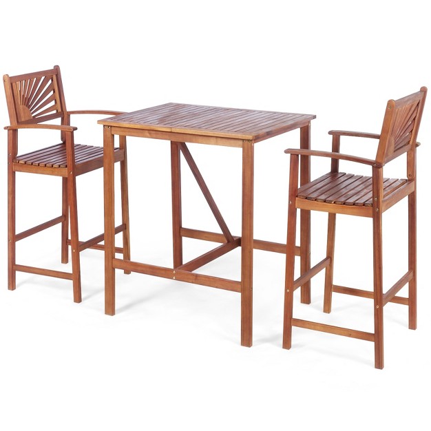 Tangkula 3 piece Dining Table Set Acacia Wooden Table amp Chair Set For Outdoor amp Indoor Natural