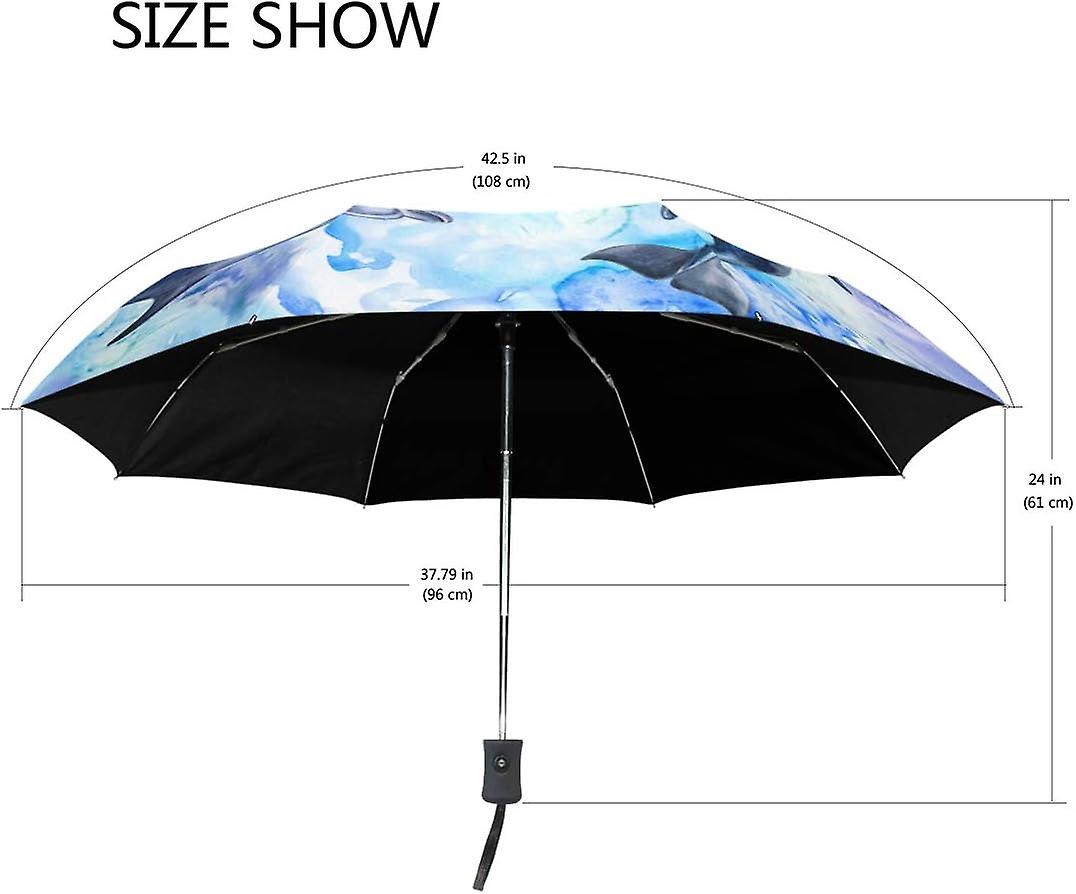 Travel Umbrella Automatic Windproof Foldable Umbrella Watercolor Sea Dolphins