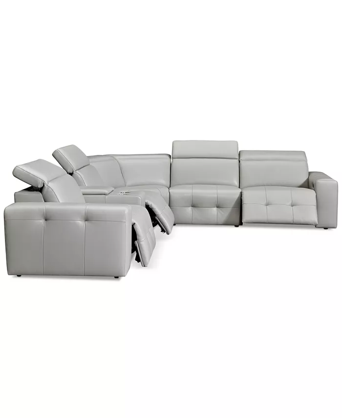 Furniture CLOSEOUT! Haigan 6-Pc. Leather L Shape Sectional Sofa with 3 Power Recliners