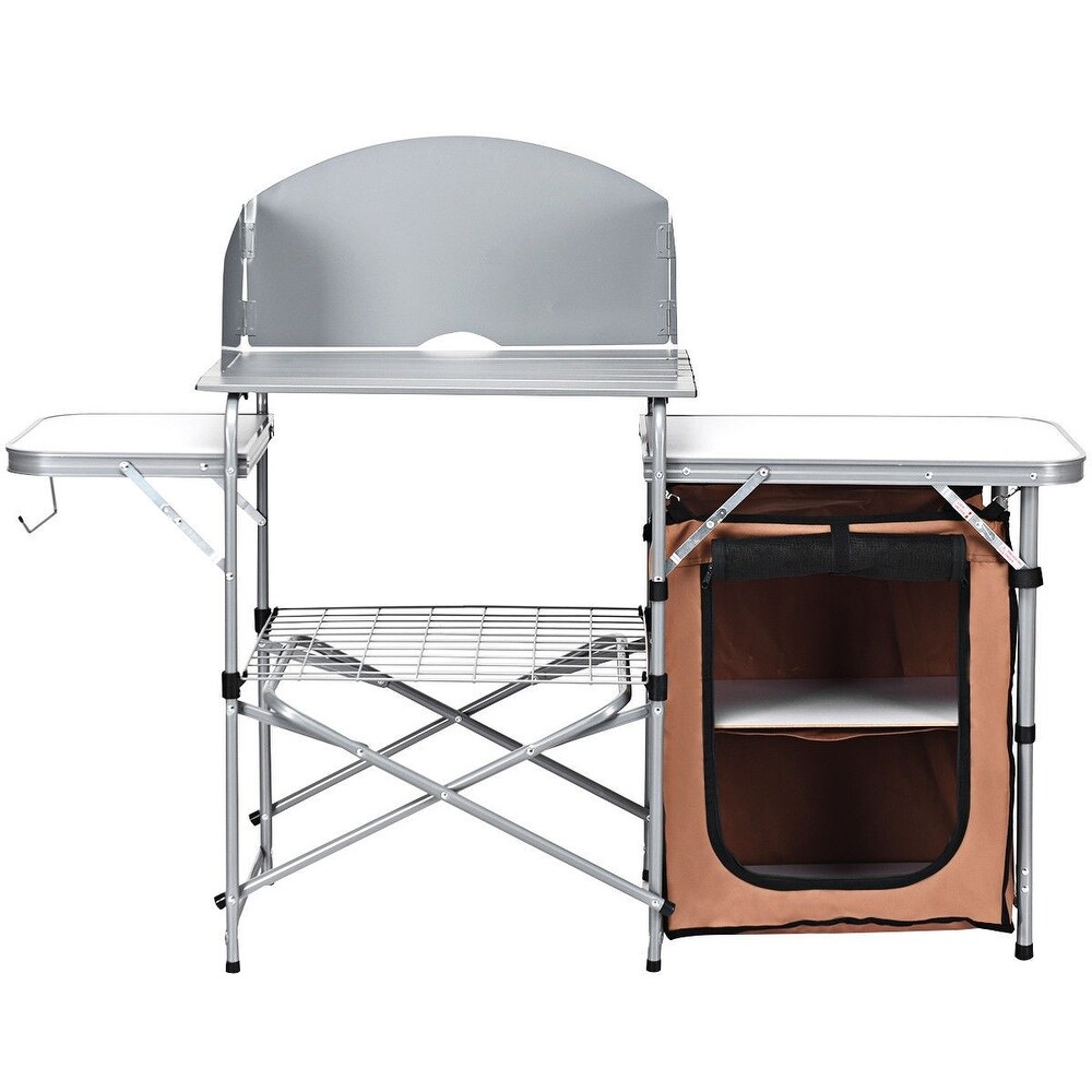 Foldable Outdoor BBQ Portable Grilling Table With Windscreen Bag   57.5\